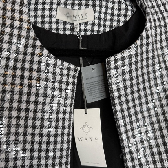 Wayf Kennedy Sequined Houndstooth Jacket Black and White NWT - Picture 5 of 10